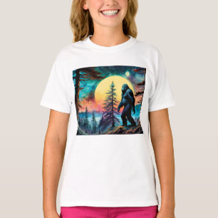 Gone Squatchin' Kleurrijke Sasquatch Volle Maan T-shirt