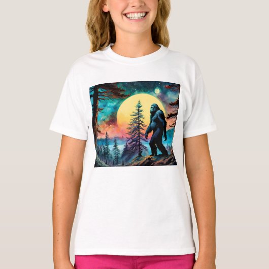 Gone Squatchin' Kleurrijke Sasquatch Volle Maan T-shirt (Voorkant)