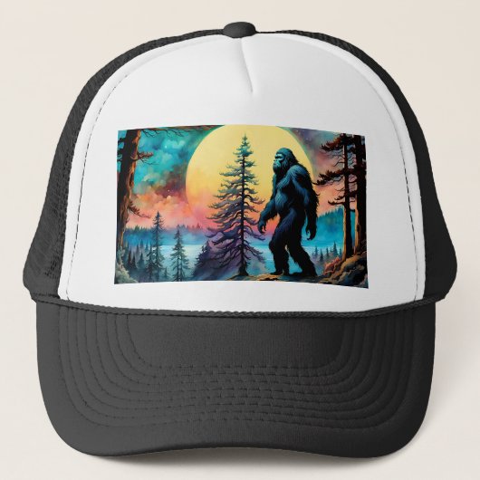 Gone Squatchin' Kleurrijke Sasquatch Volle Maan Trucker Pet (Voorkant)