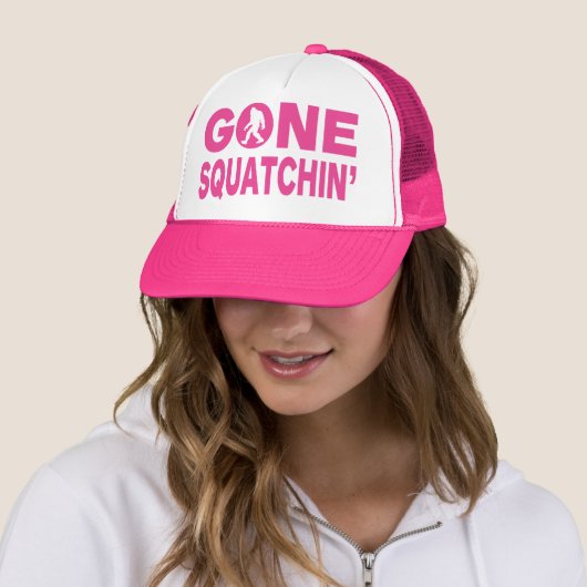 Gone Squatchin' Pink Trucker Hat Trucker Pet (In situ)