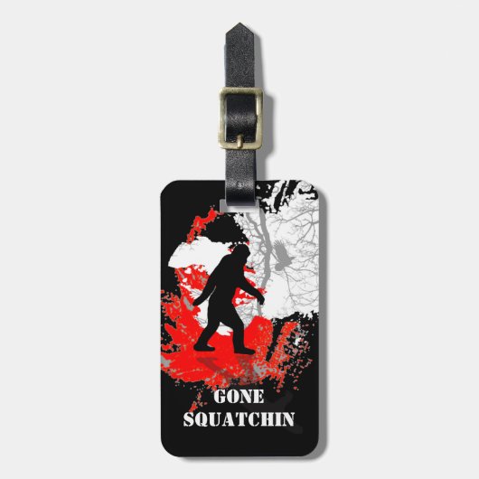 Gone Squatchin, zwarte bigfoot Bagagelabel (Voorkant verticaal)
