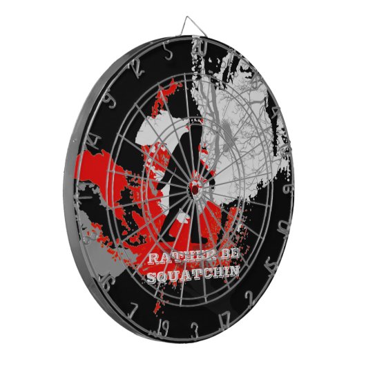 Gone Squatchin, zwarte bigfoot Dartbord (Voorkant Links)