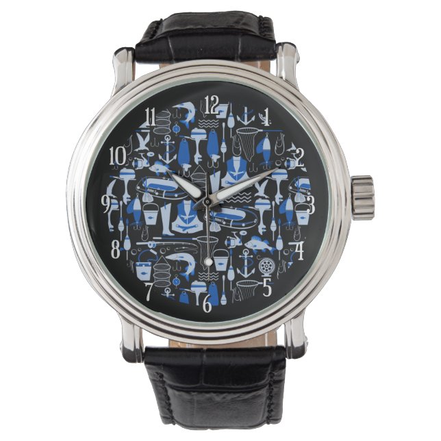 Gone Vissen Blue Pattern 2 Horloge (Voorkant)