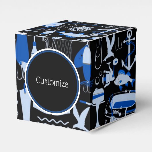 Gone Vissen Blue Pattern Cube Bedankdoosjes (Voorkant Zijde)