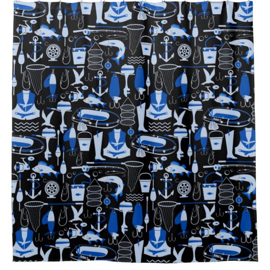 Gone Vissen Blue Pattern Douchegordijn (Voorkant)