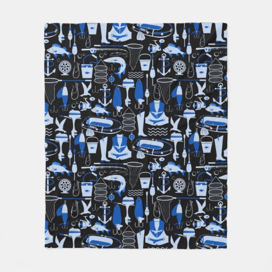 Gone Vissen Blue Pattern Fleece Deken (Voorkant)