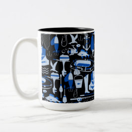 Gone Vissen Blue Pattern Tweekleurige Koffiemok