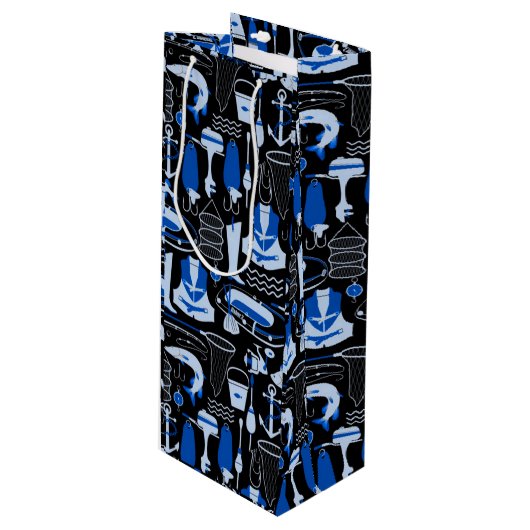 Gone Vissen Blue Pattern Wijn Cadeautas (Voorkant Gekanteld)