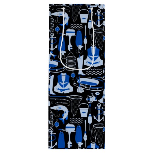 Gone Vissen Blue Pattern Wijn Cadeautas (Voorkant)