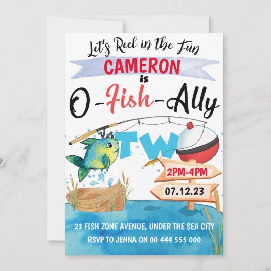 Gone Vist 2e verjaardagsuitnodiging O-Fish-Ally 2 Kaart (Voorkant)