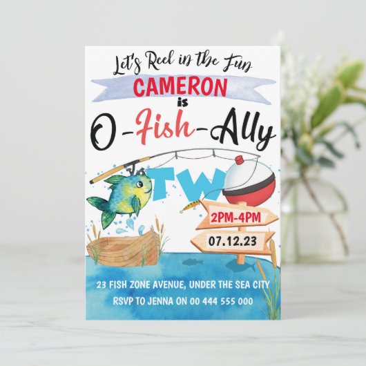 Gone Vist 2e verjaardagsuitnodiging O-Fish-Ally 2 Kaart (Staand voorkant)