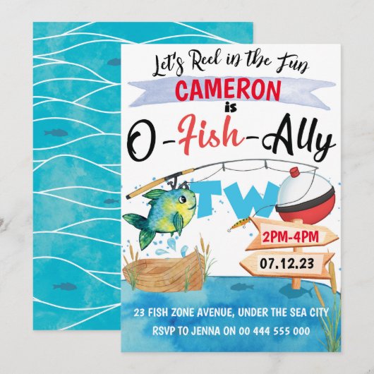 Gone Vist 2e verjaardagsuitnodiging O-Fish-Ally 2 Kaart (Voorkant / Achterkant)