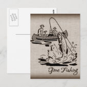 Gone Vist  Canoe Kayak Fish op Burlap Briefkaart (Voorkant / Achterkant)