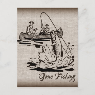 Gone Vist  Canoe Kayak Fish op Burlap Briefkaart