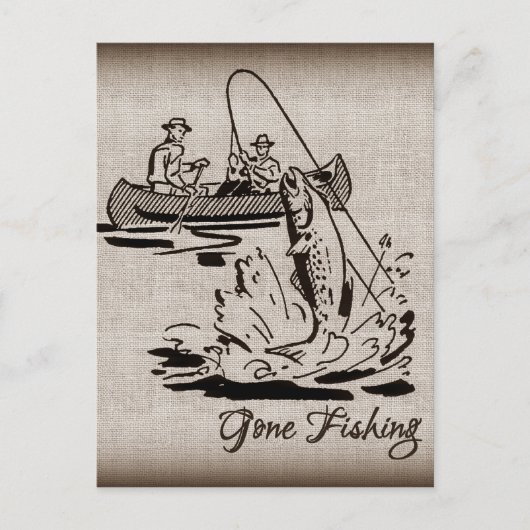 Gone Vist  Canoe Kayak Fish op Burlap Briefkaart (Voorkant)