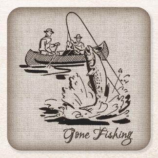 Gone Vist Canoe Kayak Fish op Burlap Kartonnen Onderzetters