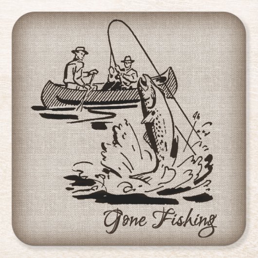 Gone Vist  Canoe Kayak Fish op Burlap Kartonnen Onderzetters (Voorkant)