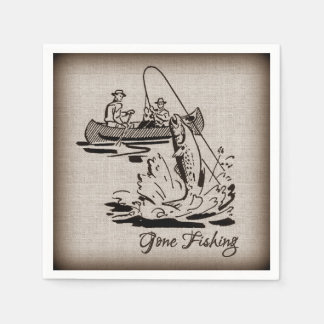 Gone Vist Canoe Kayak Fish op Burlap Servet