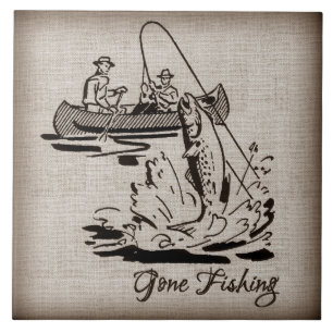 Gone Vist  Canoe Kayak Fish op Burlap Tegeltje