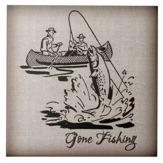 Gone Vist Canoe Kayak Fish op Burlap Tegeltje (Voorkant)