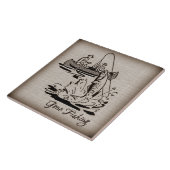 Gone Vist Canoe Kayak Fish op Burlap Tegeltje (Zijkant)