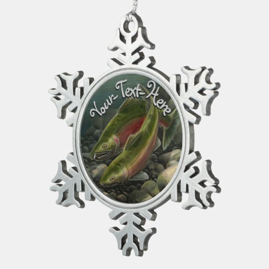 Gone Vist Gepersonaliseerde Zalmgift Tin Sneeuwvlok Ornament (Rechts)