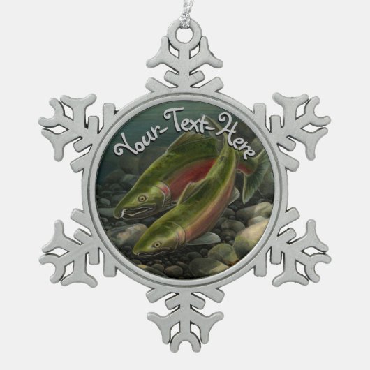 Gone Vist Gepersonaliseerde Zalmgift Tin Sneeuwvlok Ornament (Voorkant)