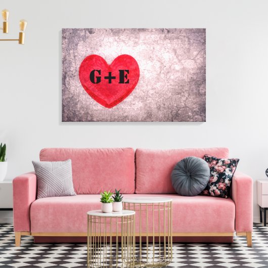 Gonewasbare hartmonogram op maat canvas afdruk (Insitu (Woonkamer))