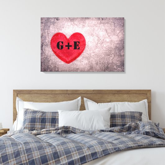 Gonewasbare hartmonogram op maat canvas afdruk (Insitu (Slaapkamer))