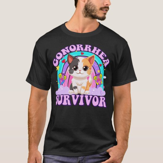 Gonorrhea Survivor Funny Cat Sarcastic Y2K Inappro T-shirt (Voorkant)
