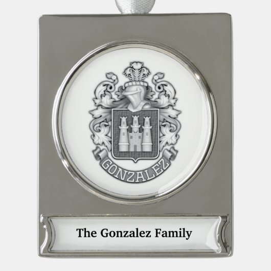 Gonzalez Family Crest Silver Plated Banner Orname Verzilverd Banner Ornament (Voorkant)