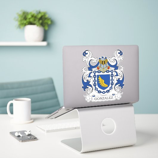 Gonzalez Family Crest Sticker (Laptop op bureau)