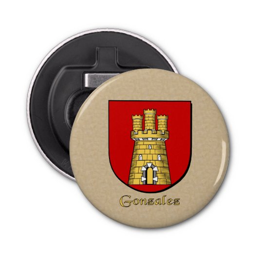 Gonzalez Heraldic Arms op perkament Button Flesopener (Voorkant)
