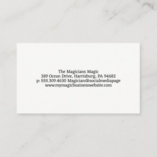 Goochelaar doet een Kaart truc Visitekaartje (Achterkant)