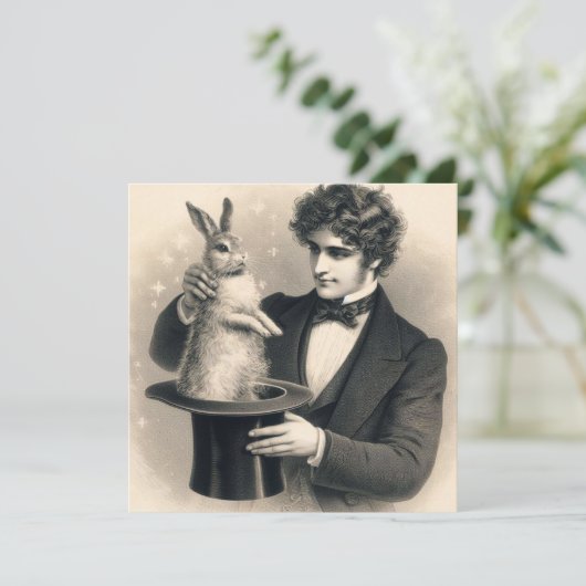 goochelaar en konijn magische truc kaart (Staand voorkant)