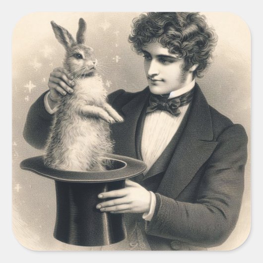 goochelaar en konijn magische truc vierkante sticker (Voorkant)