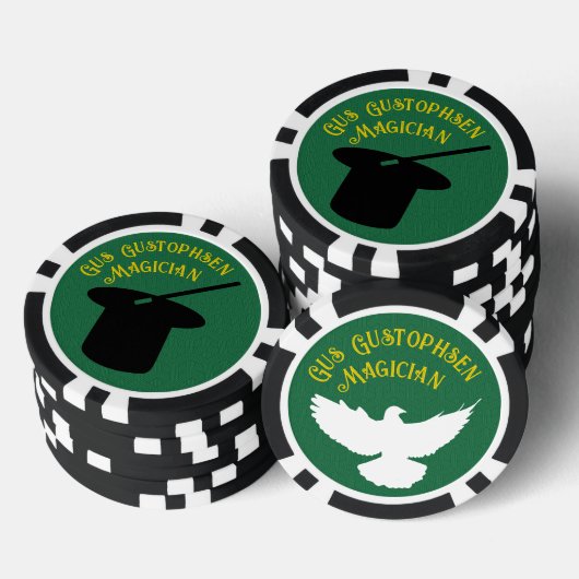 Goochelaar Gepersonaliseerde Top Hoed en Dove Poker Chips (Opstapeling)
