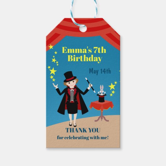 goochelaar meisje Show verjaardagsfeestje Cadeaulabel (Voorkant)