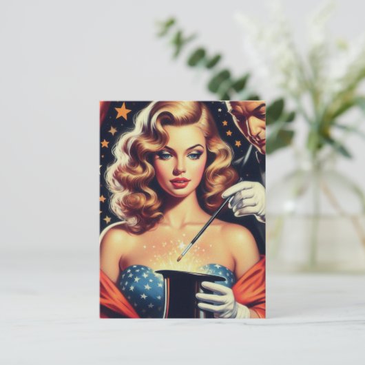 Goochelaar Pin Up Briefkaart (Staand voorkant)