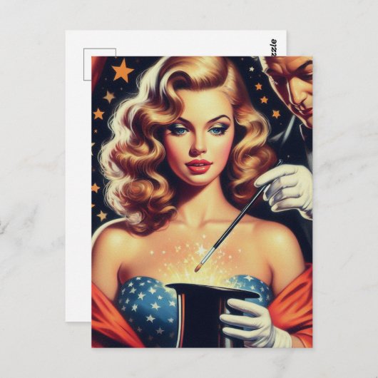 Goochelaar Pin Up Briefkaart (Voorkant / Achterkant)