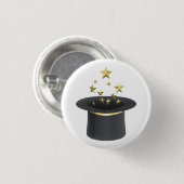 Goochelaars hoed met gouden sterren ronde button 3,2 cm (Voorkant /achterkant)
