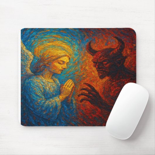 “Good and Evil – Abstract Angel and Demon Painting Muismat (Met muis)