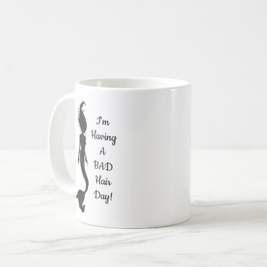 "Good/Bad Hair Day" Humoureuze Mok van het zeemeer (Voorkant links)
