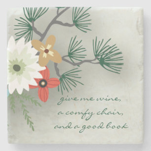 Good Book Good Wine Floral Stenen Onderzetter