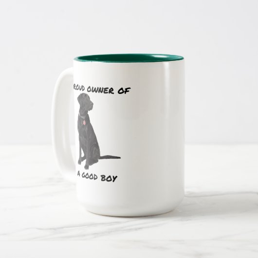 Good Boy Black Lab Tweekleurige Koffiemok (Voorkant links)