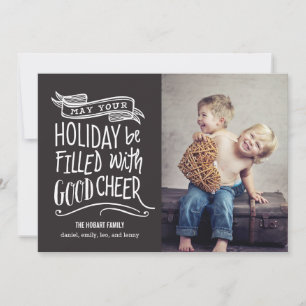 Good Cheer Holiday Photo Card - bewerkbare kleur Feestdagenkaart