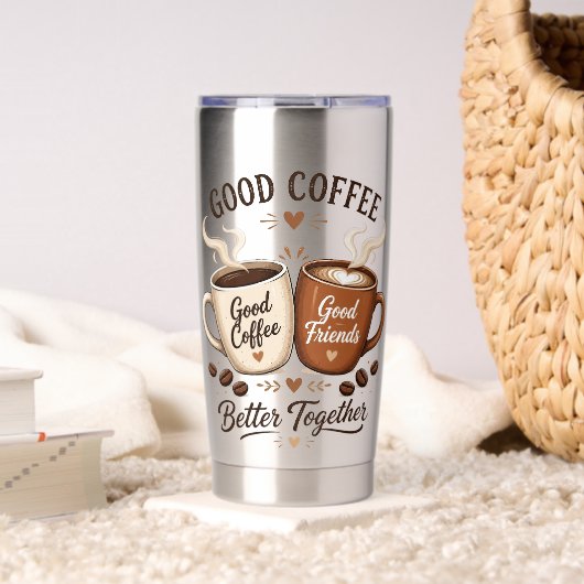 Good Coffee Good Friends mit zwei Kaffeetassen Geïsoleerde Drinkbeker (Woonkamer (Gedraaid) )