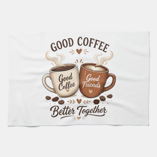 Good Coffee Good Friends mit zwei Kaffeetassen Theedoek (Horizontaal)