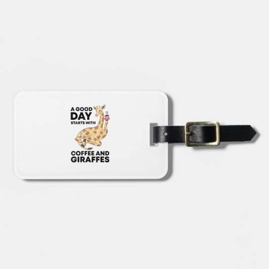 Good Day Starts With Coffee & Giraffe Gift Funny Bagagelabel (Voorkant horizontaal)