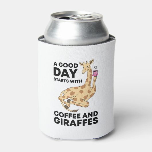 Good Day Starts With Coffee & Giraffe Gift Funny Blikjeskoeler (Blikje Voorkant)